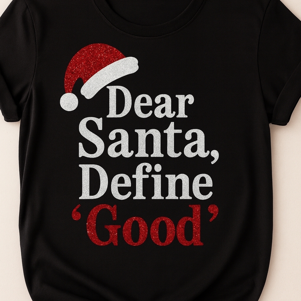 Black Holiday Tee with Santa Hat Design